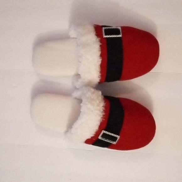 AVON Holiday Slippers, size  7-8, Red & White Black Santa belt, soft &warm, NWOT - Picture 1 of 4
